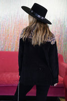 Black Corduroy Shacket W Leopard Detail