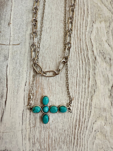 Sideway Cross Turquoise Necklace