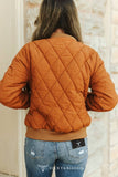Camel Quilted Bomber Jacket Contrast Detail Teal Lining