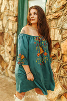 Jade Aztec Embroidered Off Shoulder Dress