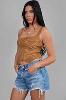 JESSIE Embroidered Western Suede Corset Bustier Top Vest