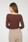 Boat Neck Long Sleeve Solid Knit Top