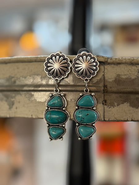3 Oval Turquoise Post Earrings