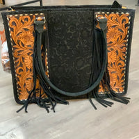 Tooled with Black Fringe Tote