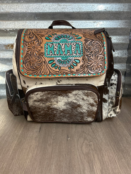 Tooled/ Cowhide Backpack/ Diaper bag
