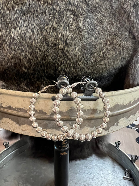 Silver Navajo Bead Hoop Earrings