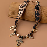 Leopard Cross Scarf Charm Necklace
