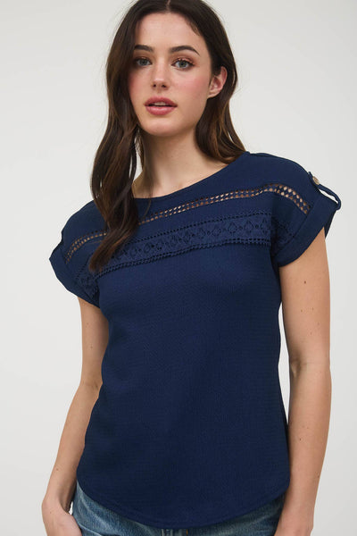 Short Sleeve Crinkle Knit Blouse
