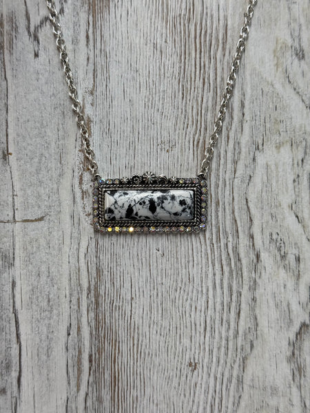 Western Semi Stone Bar Necklace - with Rhinestone edge