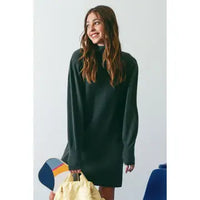 MOCK NECK LONG PUFF SLEEVE KNIT SWEATER DRESS
