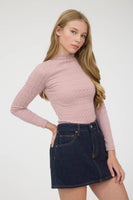 Stripe Floral Mock Neck Long Sleeve