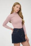 Stripe Floral Mock Neck Long Sleeve