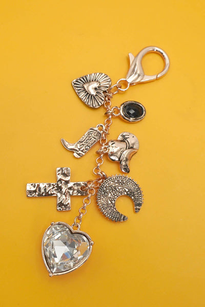 Bag Key Charm- Heart Cross Western Boot