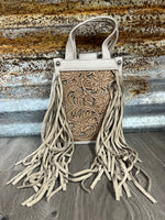 TR Floral Tooled Fringe Mini Tote/Crossbody
