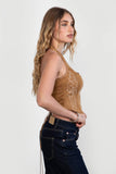 MARGEE Western Embroidered Suede Self-Tie Halter Top