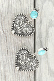 Western Engraved Heart Post Dangle Earrings