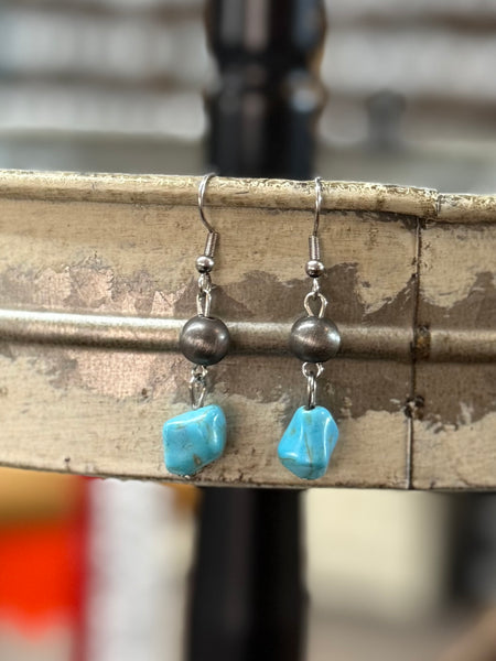 Silver and Turquoise Chip Earrings