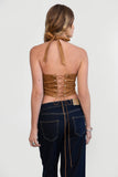 MARGEE Western Embroidered Suede Self-Tie Halter Top