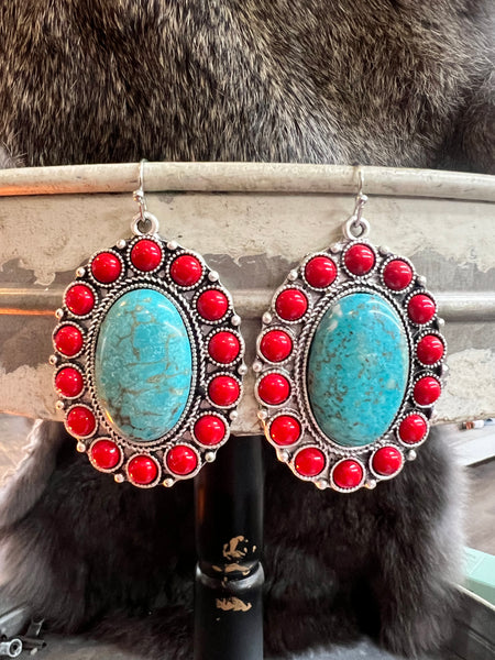 Turquoise & Red Earrings