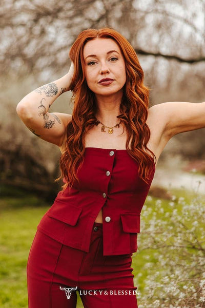 Deep Red Button Down Corset Top