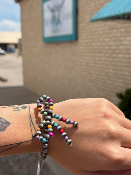 Western Navajo Style Pearl Bow Coquette Stretch Bracelet