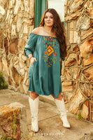 Jade Aztec Embroidered Off Shoulder Dress
