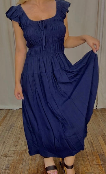 Shirred Ruffle Sleeve Dress
