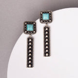 Western Square Concho Earrings with Crystal or Turquoise