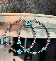 Turquoise Chip Stone Hoop Earrings