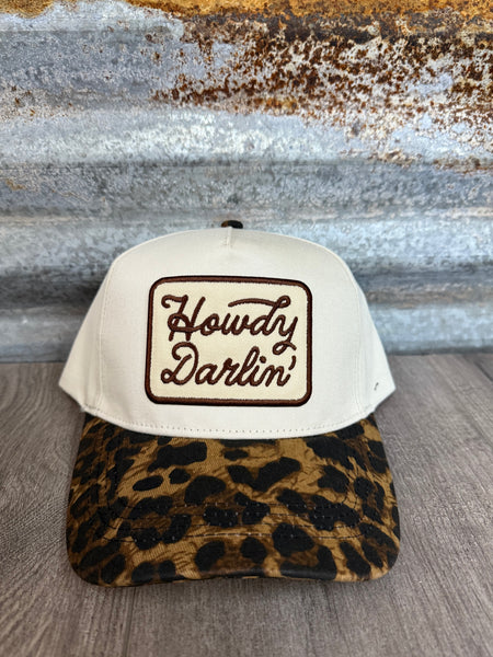 Howdy Darlin Embroidered Patch Leopard Brim Trucker Hat