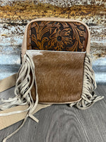 TR Cowhide Tooled Fringe Sling Bag