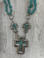 Double Layered Turquoise Chips w/ Cross Necklace