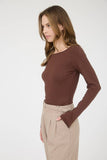 Boat Neck Long Sleeve Solid Knit Top