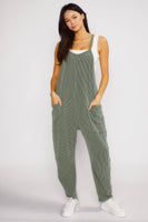 Casual Ribbed Sleeveless Jumpsuit with Pockets