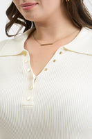 Plus Collard Gold Snap Long Sleeve