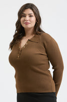 Plus Collard Gold Snap Long Sleeve