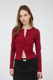 Ribbed Long Sleeve Button Known Knit Top