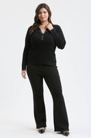 Plus Collard Gold Snap Long Sleeve