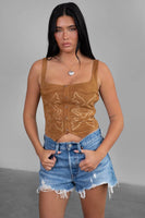 JESSIE Embroidered Western Suede Corset Bustier Top Vest