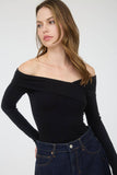 Off Shoulder Wrap Long Sleeve Knit Top