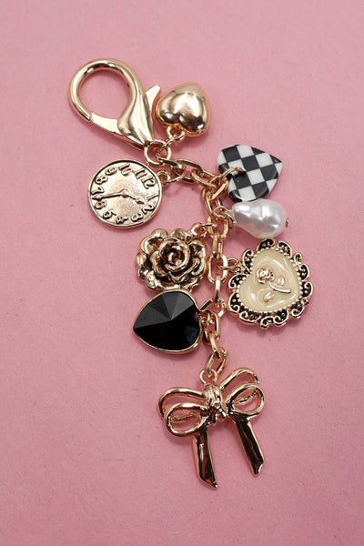 Bow, Checker Heart, Flower Bag Charm