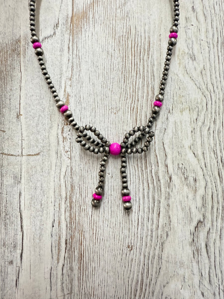 Western Navajo Style Bead Coquette Bow Necklace