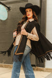 Black Camel Stitch Aztec Embroidered Fringe Cape