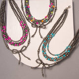 Multi-Strand Western Beaded Necklace with Long Tail Bow