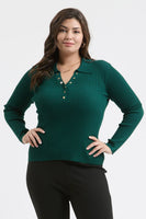 Plus Collard Gold Snap Long Sleeve