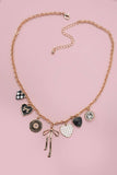 Charm Necklace- Bow, Checker Heart, Rhinestone