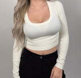 SCOOP NECK LONG SLEEVE SWEATER KNIT CROP TOP