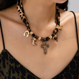 Leopard Cross Scarf Charm Necklace