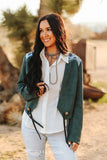 Teal Suede Aztec Detail Yoke Front Tassel Jacket