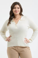 Plus Collard Gold Snap Long Sleeve